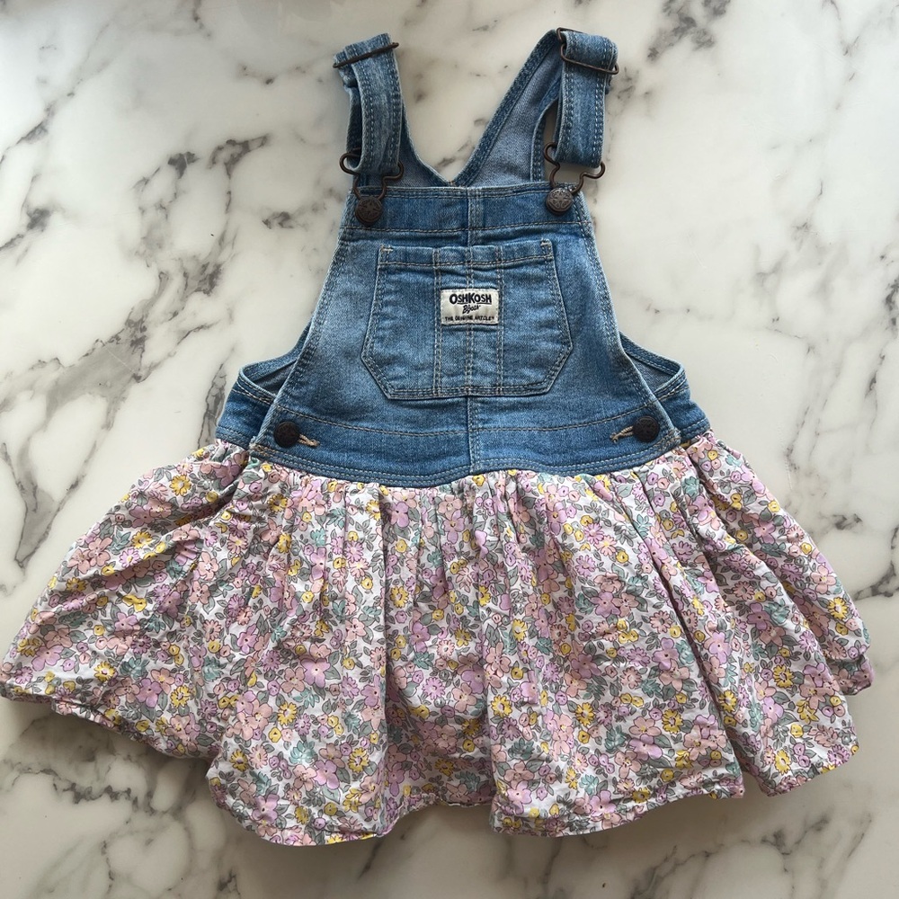 Oshkosh 24 month floral denim overall skirtall dress like new